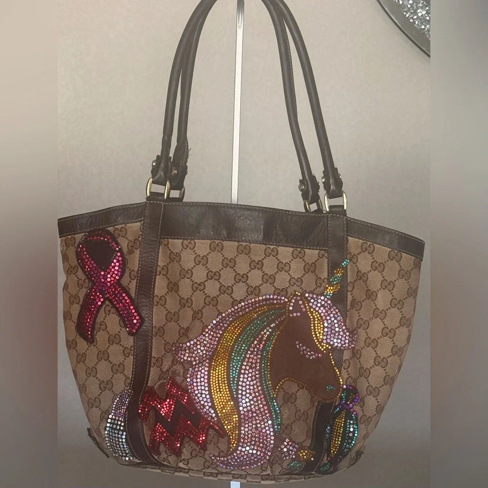 Gucci GG Canvas Tote Custom Unicorn Appliqué-Statement Bag - Picture 6 of 12